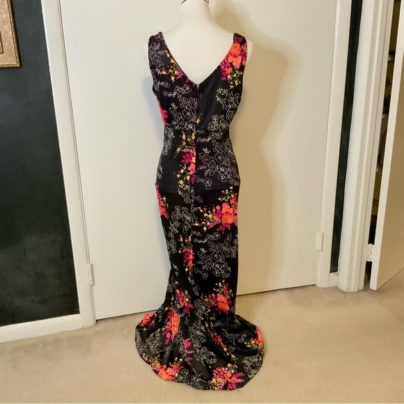 Low Cut Plunge Vintage Sexy Floral Flower Dress 10/L - Picture 4 of 6